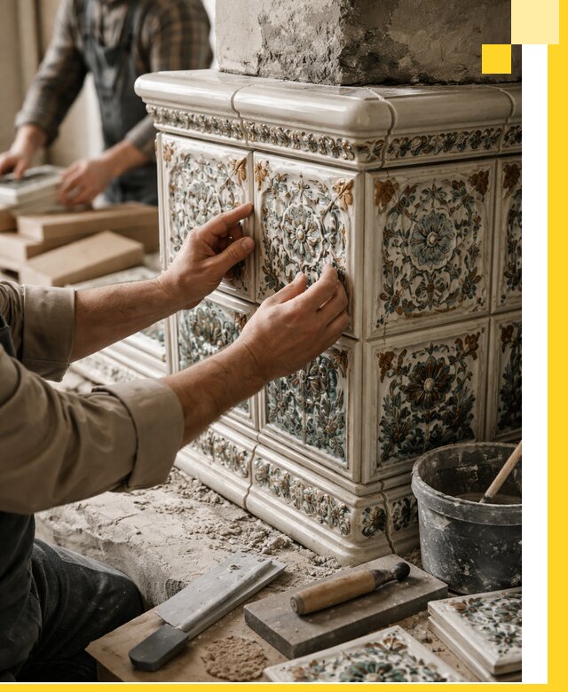 Изразцовые камины под ключ в Якутске: проект и монтаж