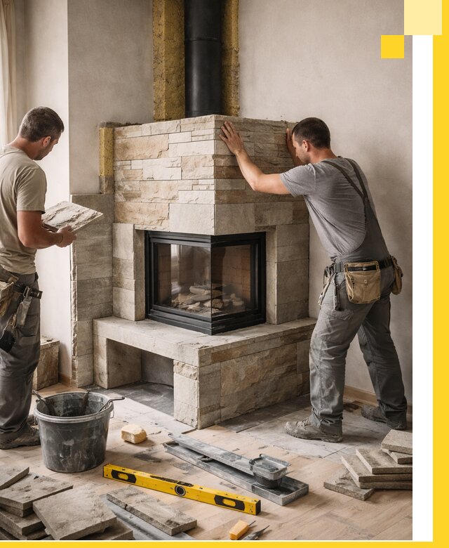 Угловые камины под ключ проект, монтаж и отделка в Якутске