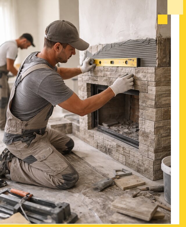 Облицовка каминов в Якутске, монтаж и отделка натуральным камнем