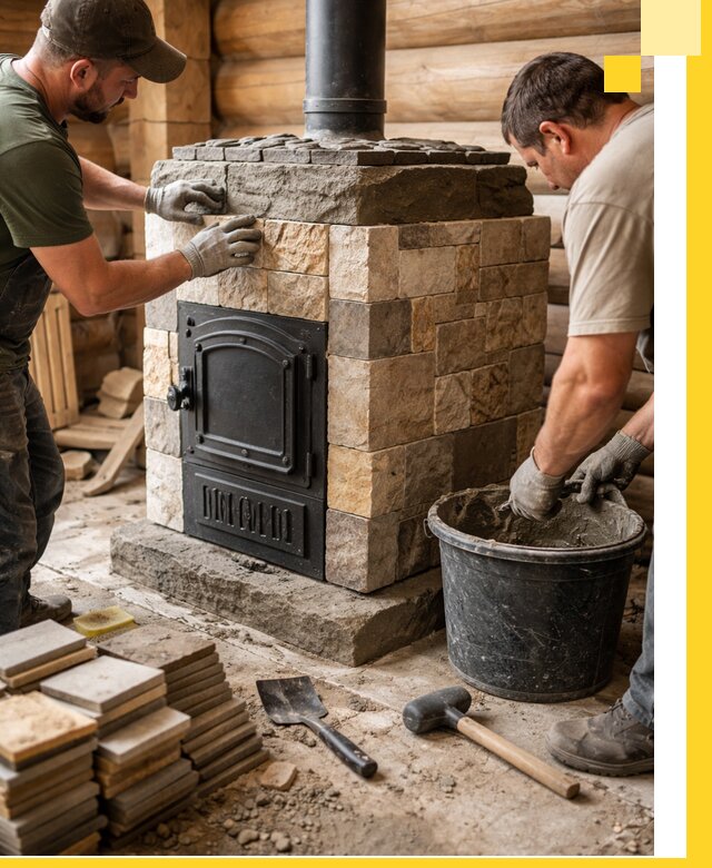 Облицовка банной печи под ключ в Якутске: камень и плитка