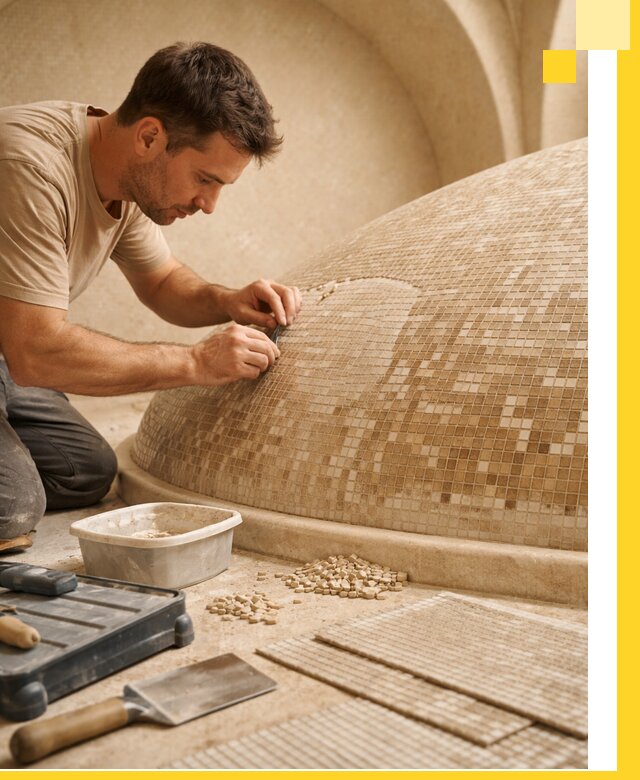 Профессиональная укладка мозаики для хамама под ключ в Якутске